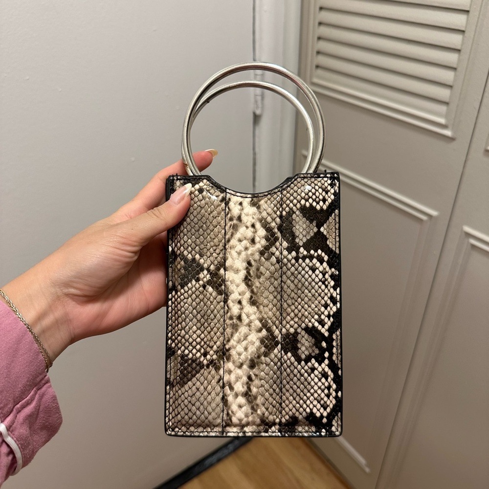 Snakeskin Pattern Handbag with Silver Handles